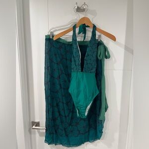 Teal Floral Swimsuit and Cover-Up Set, small, NWOT.